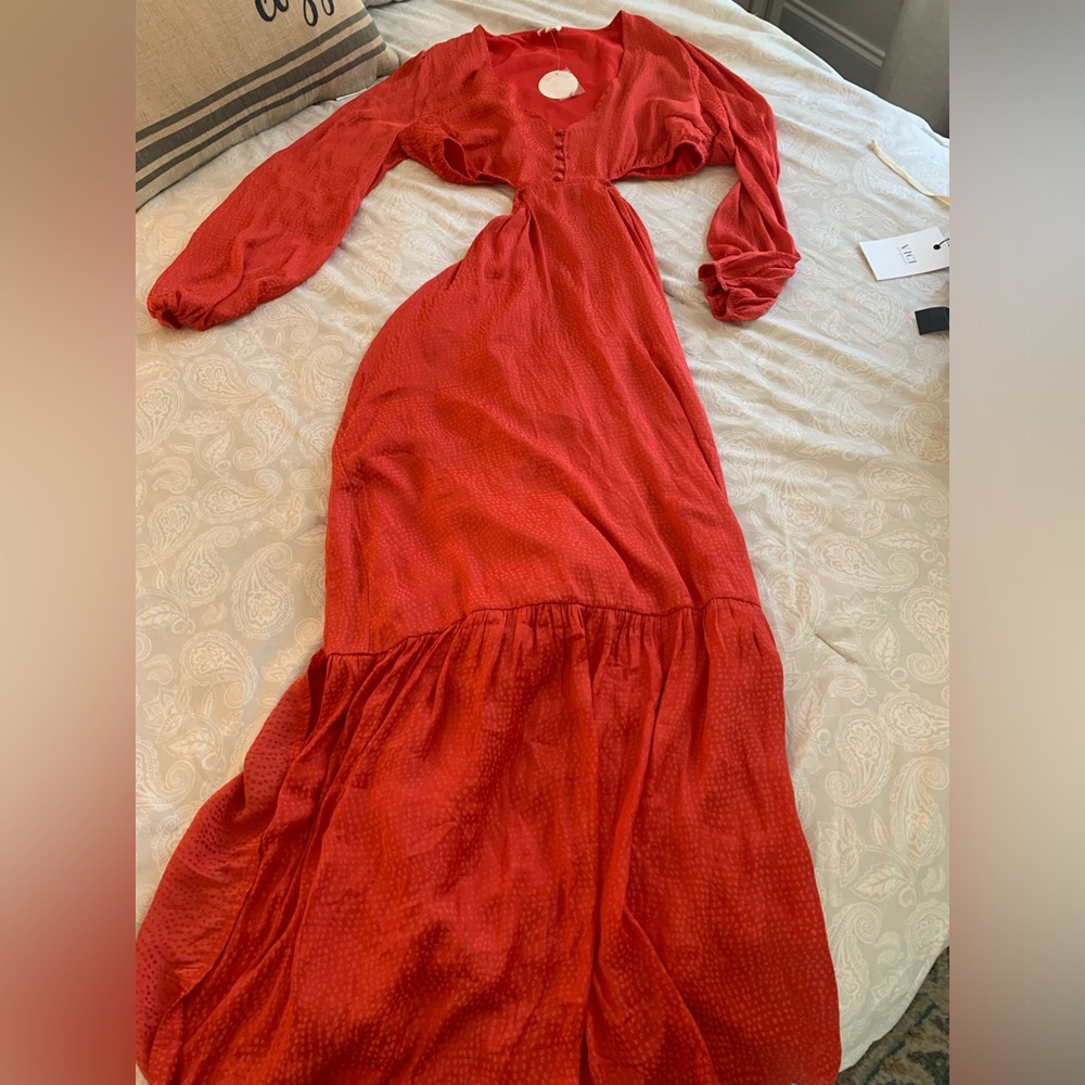 VICI Red silky maxi dress with side cutouts